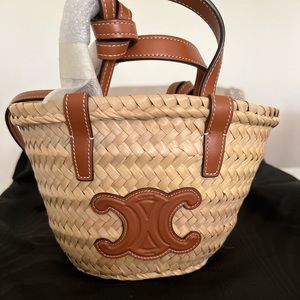CELINE TRIOMPHE PANIER IN PALM LEAVES AND CALFSKIN
